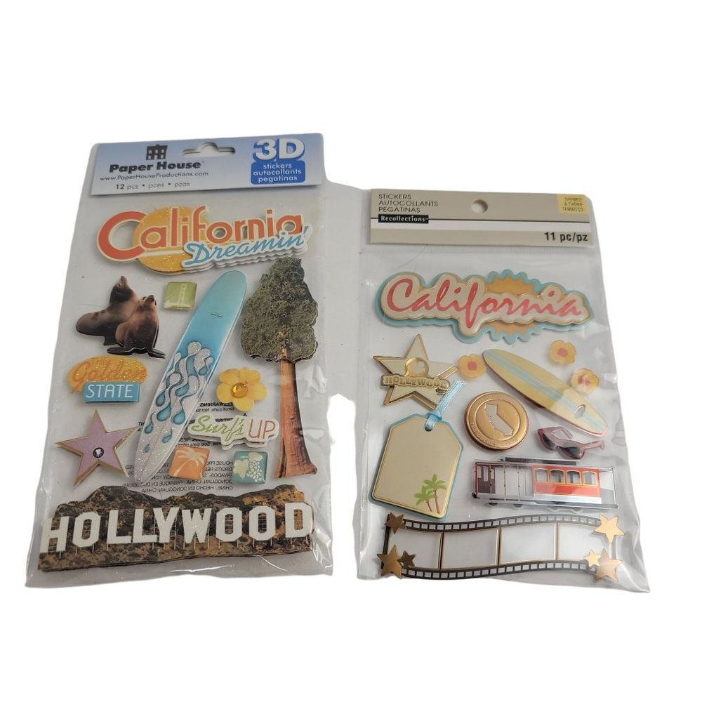🌼3/$15 Set of 2 California / Hollywood Raised Textured Scrapbook Photo Stickers